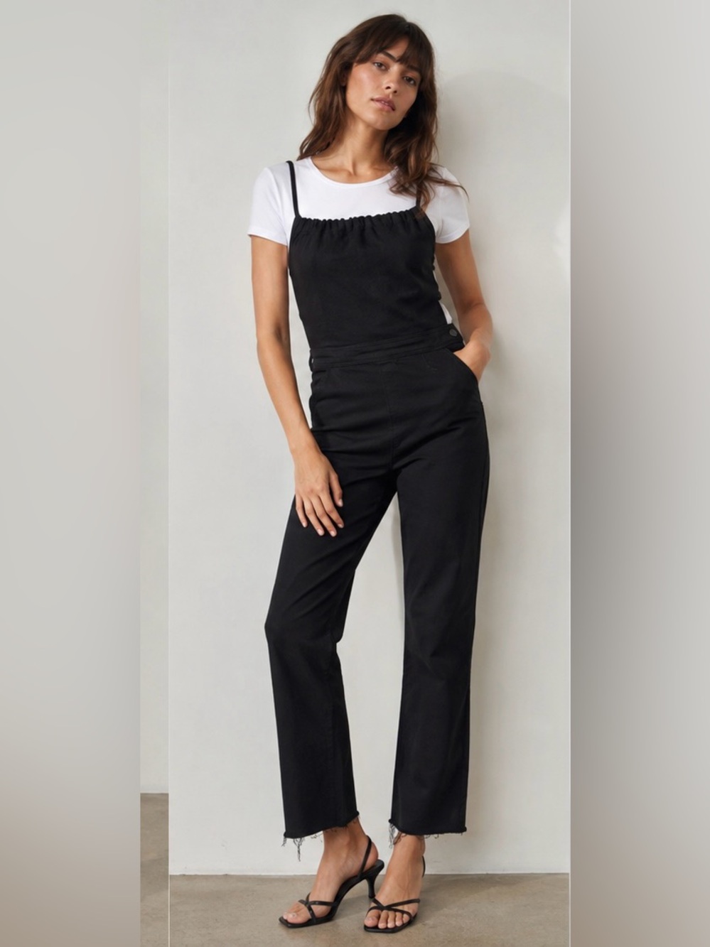 MOTHER Black Denim Square Neck Backless Tie Jumpsuit Overalls Size 27 EUC - Picture 4 of 10